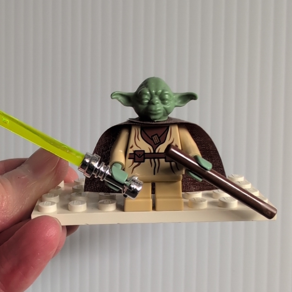 LEGO Yoda Minifigure with Green Lightsaber and Brown Cloak